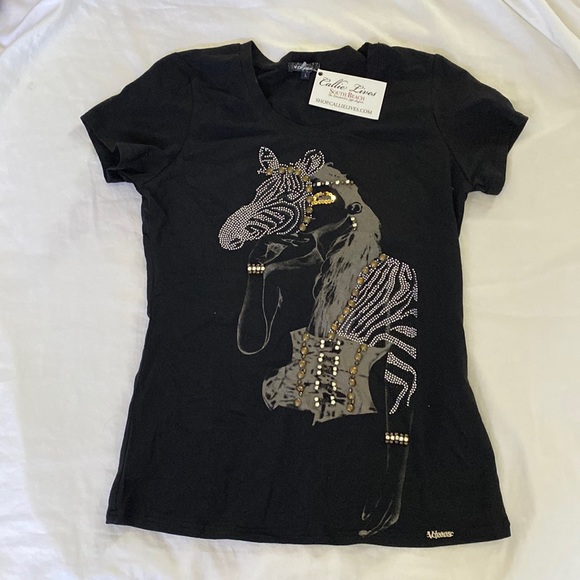 Callie Lives Tops - Callie in the Wild Zebra Bling Studded T-Shirt Women’s Size Large